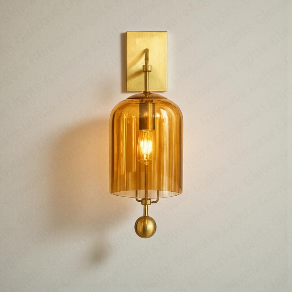 Glowave® Creative Down Amber Glass Golden Light Wall Lamp Lighting Fixture for Living Room Bedroom Bedside Home Decor - Warm White (Amber 142)-image-23