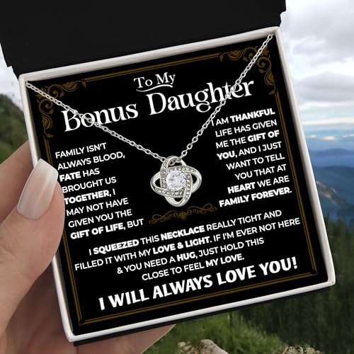 Bonus Daughter Necklace From Stepdad, Step Daughter Gift From Stepmom, Stepdaughter Necklace From Step Dad, Christmas Birthday Anniversary Necklaces With Message Card For Stepdaughter2