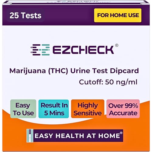 [25 Tests] EZCHECK® Highly Sensitive at Home Marijuana Drug Test, THC Dip Card, THC Urine Drug Test, Easy Home Drug Test, 50 ng/Ml - Fast Result in 5 mins - FSA/HSA Eligible
