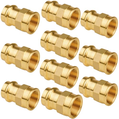 WHK 10 Pack 3/4" Press Pro press x 3/4" NPT Female Adapter Fittings Pressure Cooper Conenct to Female NPT Pipe（Lead-Free brass)
