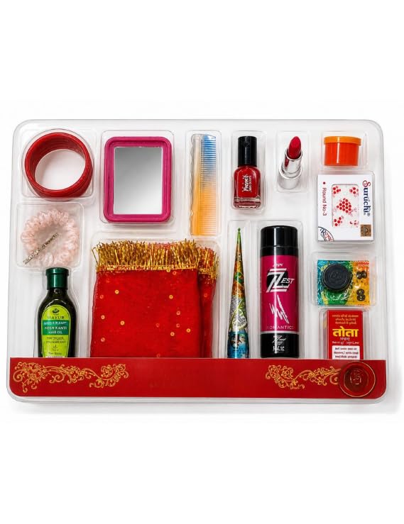 Solah Shringar Set, 16-Piece Traditional Indian Bridal Beauty Kit, Red, with Bangles, Mirror, Mehendi, Nail Polish and More-image-31