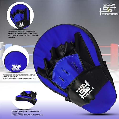 Image of Curved Focus Pad for Boxing, MMA, Karate, Taekwondo, Muay Thai, Kickboxing, Wushu, Aerobics Punch Mitts for Martial Arts Training, Bag Punching & Practice (Blue)