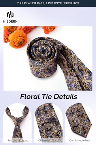 Image of HISDERN Ties for Men Paisley Floral Mens Ties and Pocket Square Cufflinks Set Classic Business Necktie Handkerchief