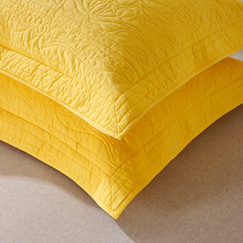 Winlife 100% Cotton Quilted Pillow Sham Floral Printed Pillow Cover (Gold/Yellow) #TOP2