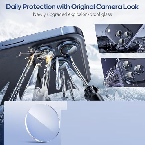 Image of Skinomi Camera Lens Protector Compatible For iPhone 17 Pro Max | 17 Pro, [Anti-Scratch] Premium Tempered Glass Film Aluminum Alloy Lens Ring Cover- Deep Blue Titanium