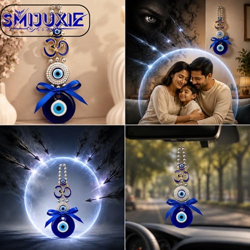 Image of Evil Eye Om Hanging for Home Decor & Protection, Turkish Nazar Battu Door Hanging with Blue Evil Eye Charm, Feng Shui Vastu Hanging for Main Door, Office, Car & Wall Decoration (Pack of 1)
