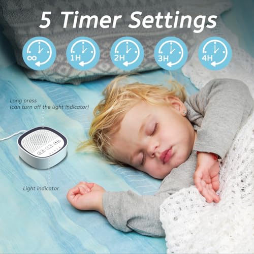 Sleep White Noise Sound Machines with 30 Soothing Sounds 3.5 mm Headphone Jack 5 Timer Settings 32 Precise Volume Memory Function Compact Design Ideal Gift - Image 5