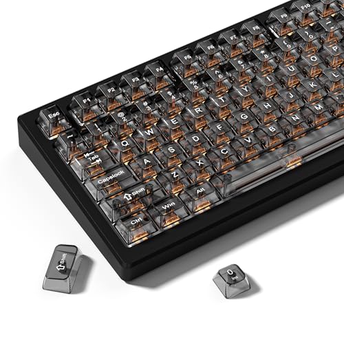 ブラッククリア キーボードキーキャップ、透明キーキャップ、クリスタルジェリーキーキャップセット、光を通す、チェリープロファイル、MXスイッチ用、メカニカルキーボード用、60 75 100％対応