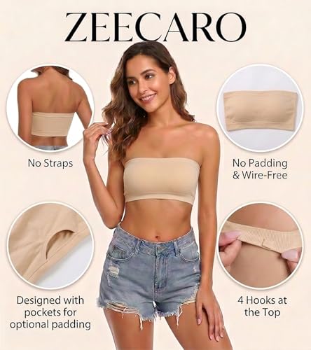 Zeecaro Strapless Bras for Women Invisible Bandeau Bralette Tube Top Beige — view 3