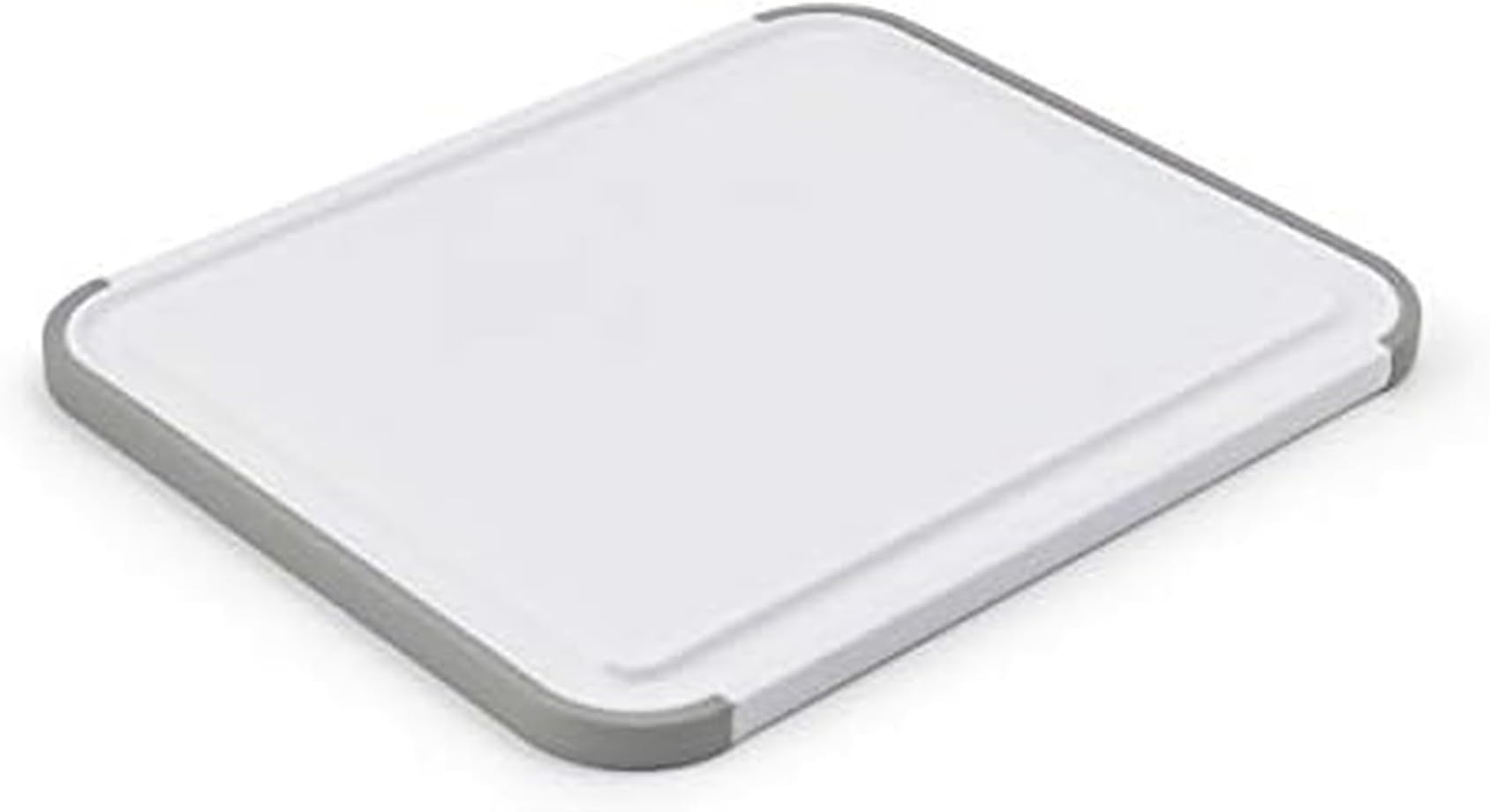 Classic Plastic Cutting Board with Perimeter Trench and Non Slip Edges, Dishwasher Safe, 8 inch x 10 inch, White and Gray