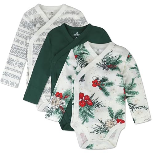 Image of HonestBaby Baby Long Sleeve Side-Snap Organic Cotton Kimono Bodysuits (3 Pack)