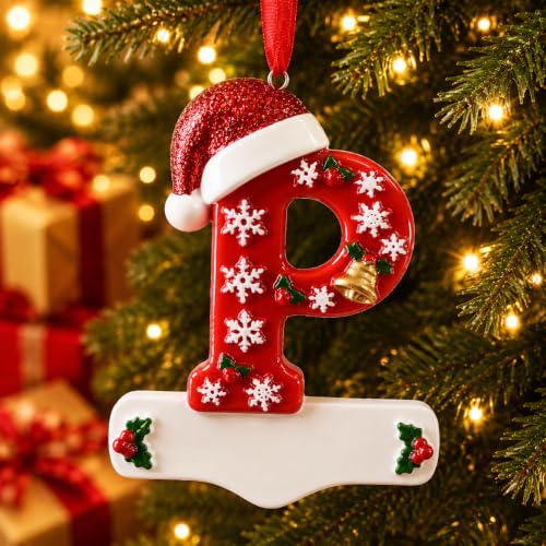 Image of Bemaystar 3D Resin Letter Christmas Ornaments, Hand Painted Initial Christmas Tree Ornaments, Premium Holiday Decoration for Family Christmas Tree Decor, Ornaments for Christmas Tree, P