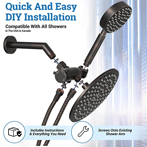 All Metal Hand Held Dual Shower Head Set, Oil Rubbed Bronze | Hand Held Shower Head Set, 8 Inch Rainfall And 3-Way Diverter #TOP7