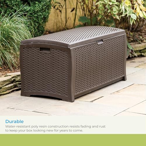 Suncast DBW9200 Mocha Wicker Resin Deck Box, 99-Gallon