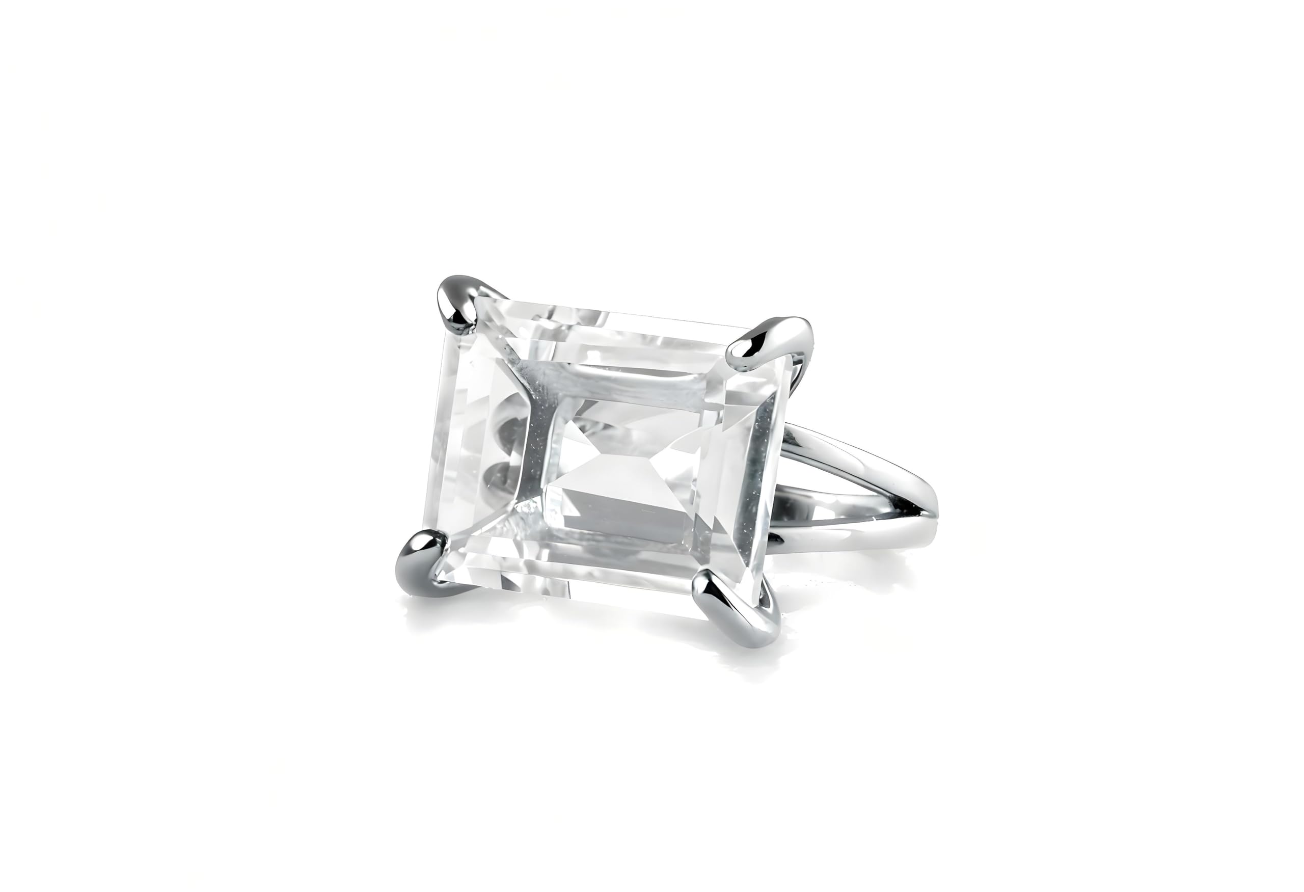 Sofisticado Anillo de Cuarzo Transparente de 13x18mm - Anillos de Piedra Preciosa Corte Esmeralda en Plata de Ley - Anillos de Joyería de Moda y Mejores Regalos para Mujer