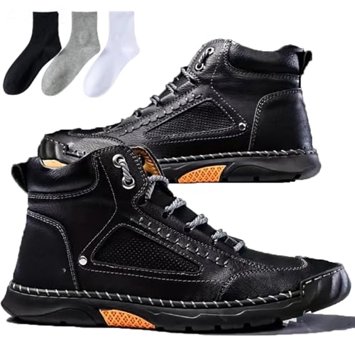 Olveros Boots, Men's Comfortable Handmade Leather Boots – Waterproof, Arch Support, Pressure Relief, Spacious Toe Box Outdoor Leather Shoes