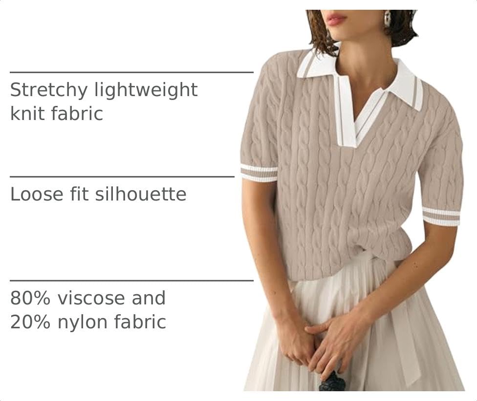 Image of Micoson Womens Short Sleeve Sweater Tops Lapel V Neck Polo Shirts 2026