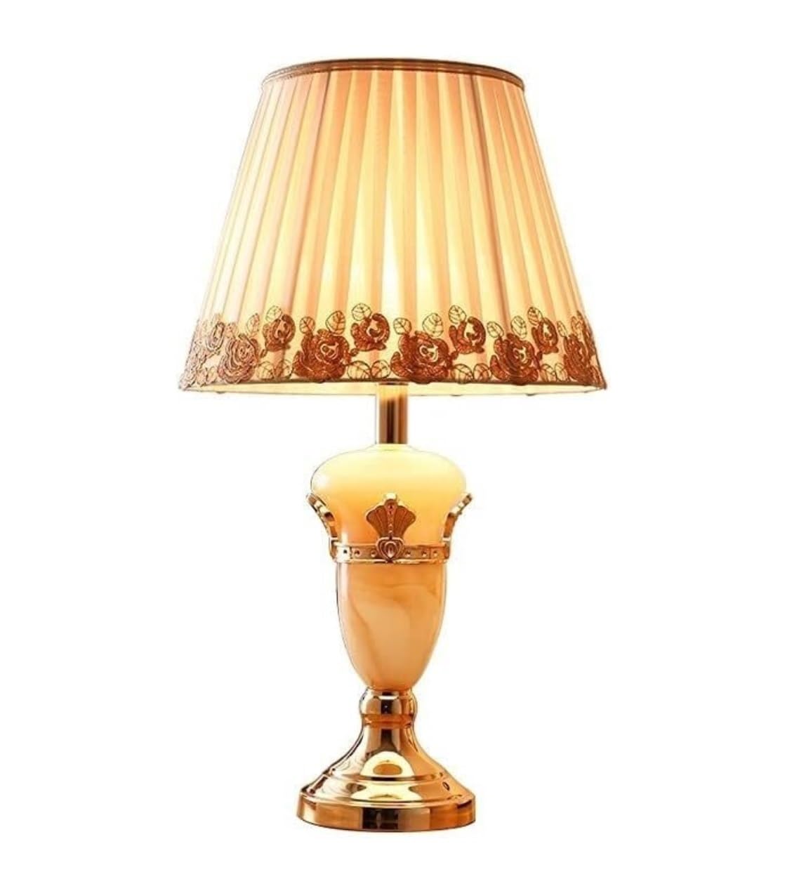 Lampada da Tavolo Lampade Luce da Comodino Romantica Giada con Paralume in Tessuto di Pizzo Comodino per Soggiorno Camera da Letto scrivania (Colore :