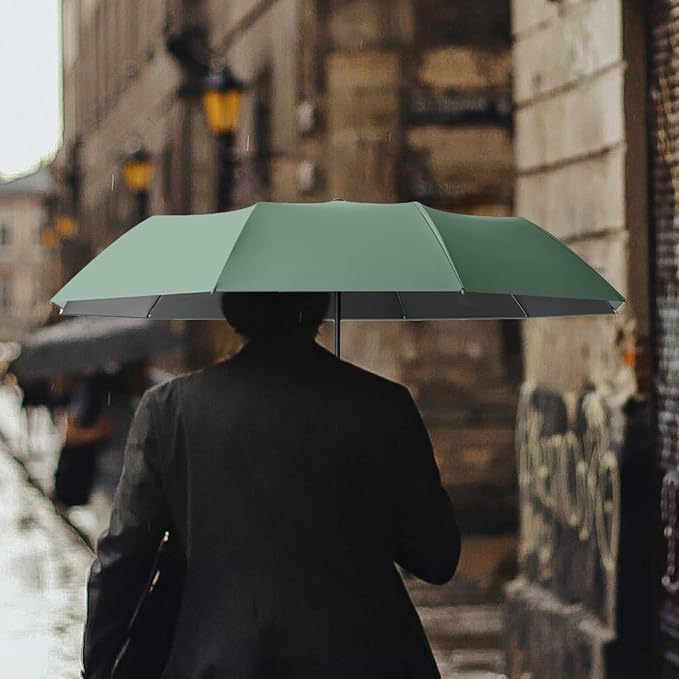 Image of Umbrella for Men Women || Folding Umbrella With Carabiner Handle || 10 Reinforced Ribles || Windproof and Sunproof || Auto Umbrella Big Size for Men /Women /Kids