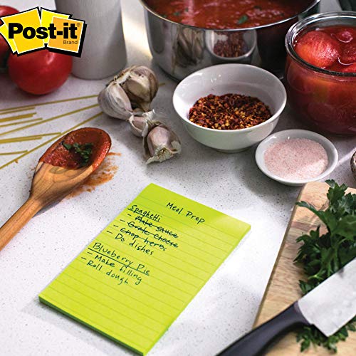 Image of 3M Post-it Super Sticky Lined Notes | 2X Sticking Power | 4 Pads x 45 Sheets | 4 inch x 6 inch | Notes, Reminders, Study, School and organizing | Bright Neon Colours