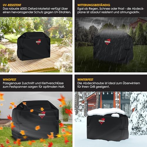 KESSER® Grillabdeckung Wetterfest, Grill Abdeckhaube Gasgrill, Grillhaube Schutzhülle für Weber, Enders, Char Broil, 600D Oxford Gewebe, wasserdicht, UV-beständig, reißfest, 132x66x109cm, Schwarz 3