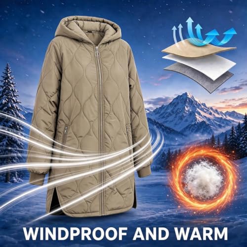 Quilted Jackets for Women Hooded Zip Up Lightweight Puffer Mid Long Coats | Puffer Jacket Womens,Casual Oversized Coat,Long Sleeve Padded Outwear,Fashion Outfits with Pockets,Fall Winter Clothes - image 8