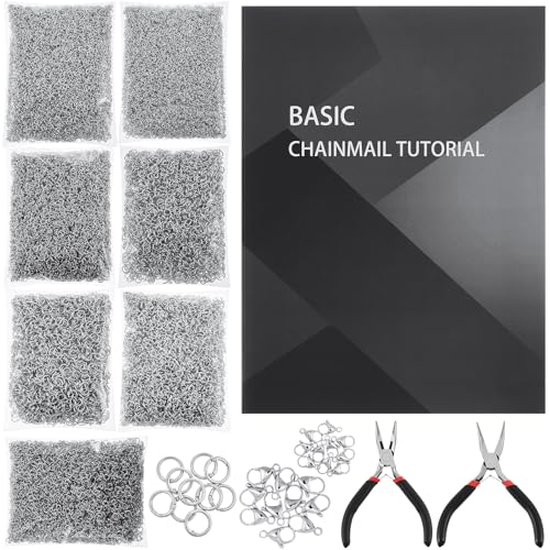 Teenyyou Chainmail Kit 23150 Pcs Open Rings 8 Basic Chainmail Braiding Tutorials 2 Handmade Pliers 20 Lobster Clasps 10 Spring Rings for Men Women Medieval Armor Jewelry Making