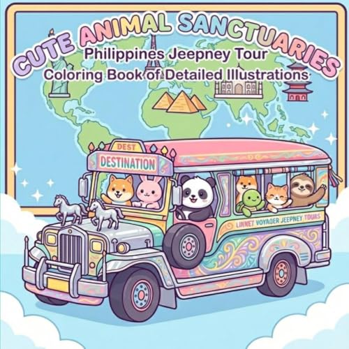 Cute Animal Sanctuaries: Philippines Jeepney Tour: Coloring Book of Detailed Illustrations