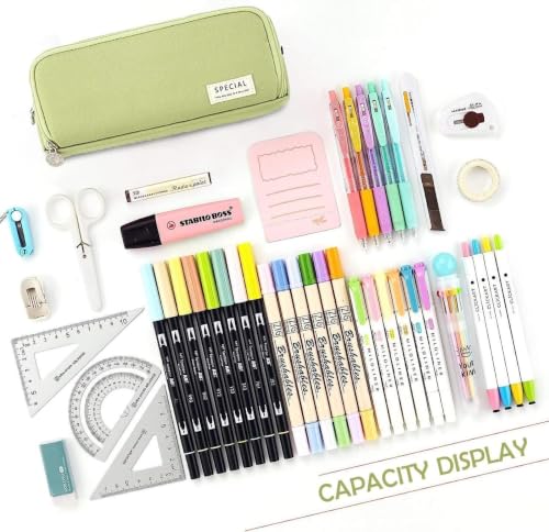 Image of WORSHIPER Big Capacity Pencil Pen Case Bag with Zipper Office College School Storage Large Capacity Bag Pouch Holder Box Organizer Colorful (Special -Dark Green)