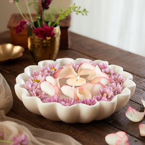 RITUALISTIC Marble Lehar Urli | Urli for Flower Decoration | Marble Urli Bowl for Home Decoration | Kitchen Décor | Bowl for Decorations | Perfect for Festive Occasion & Valentine's day gift