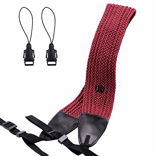 Eggsnow Camera Shoulder Neck Strap Knit Broaden Universal Camera Belt Strap with Connect Buckle for Women Men All DSLR SLR Nikon Canon Sony Olympus Pentax Samsung(Upgraded)-Dull Red