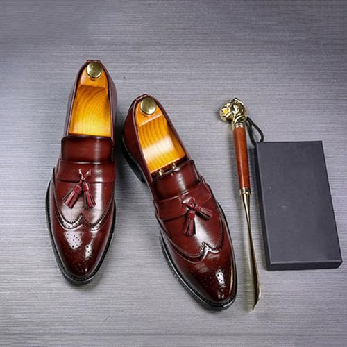 ByErz Men Loafers Classic Leather Business Foraml Dress Office Casual Slip on Brogue Shoes with Tassel3