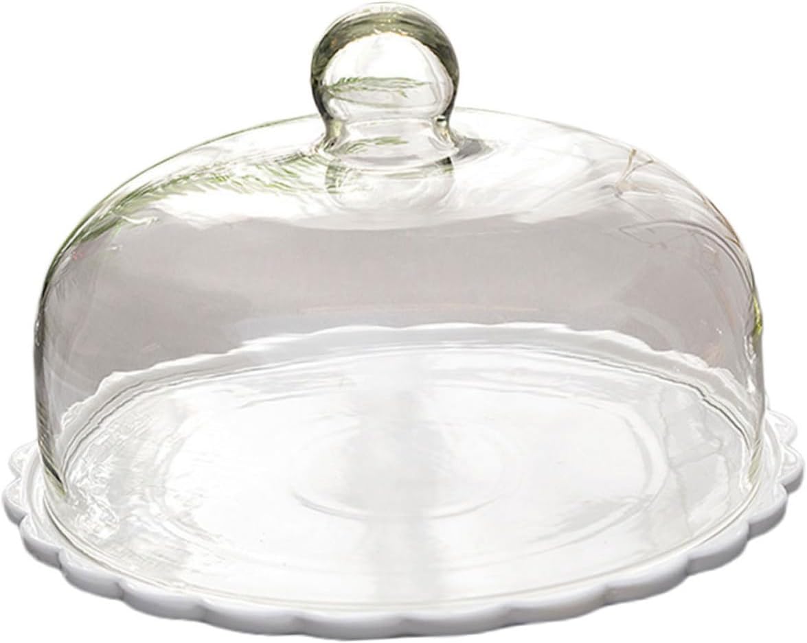 Cake Dome Cover with Glass Lid, round Dessert Plate Food Cover, Dustproof Pastry Display Cloche for Household Cake, Bread, and Snack Protection in Kitchen and Dining