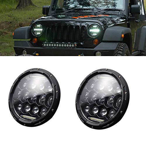 Ricoy aprobado por DOT, 7 pulgadas, redondo, 75 W, proyector LED con DRL para motocicleta Wrangler JK TJ LJ CJ Davidson (paquete de 2)