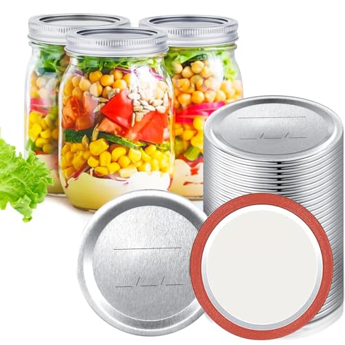 Canning Lids & Rings 48Pcs/24 Sets, Mason Jar Lids & Bands for Wide Mouth, Leak Proof Airtight, Food Grade Material