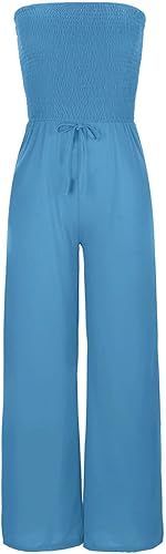 Miniatura 4 de Enterizo de verano para mujer, sin tirantes, con hombros descubiertos, con cordón, pierna ancha, pantalones largos