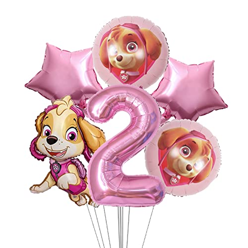 JunMallko Pat Patrouille Anniversaire Ballon 2 ans, Rose Ballons Anniversaire Fête Décoration kit, Fête Décoration pour Enfants Fille