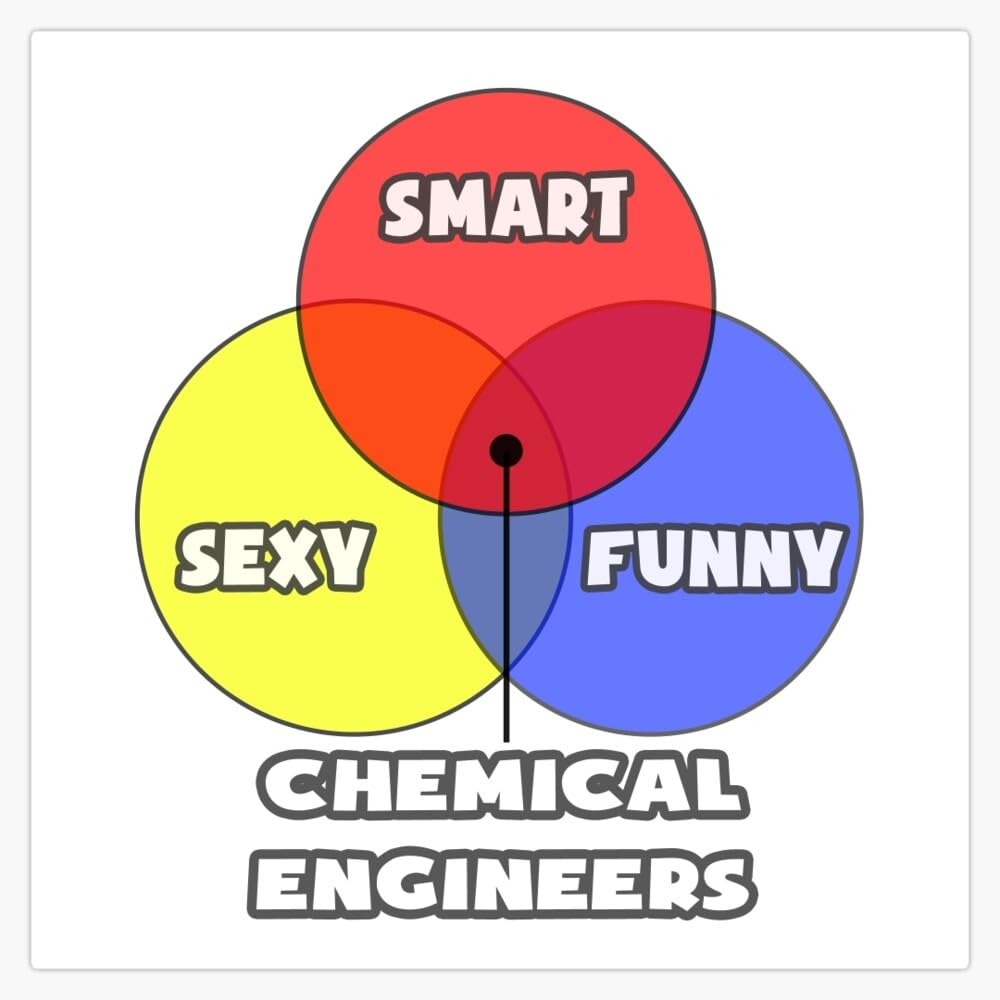Venn Diagram ... Chemical Engineers Bumper Sticker Window Water Bottle Decal 5"