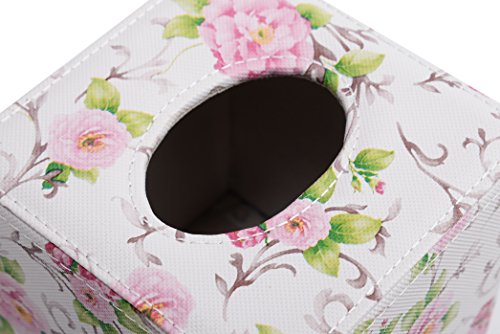 S Forever Home Decor Flower Pattern Faux Leather Tissue Box Cover (Square) #TOP4