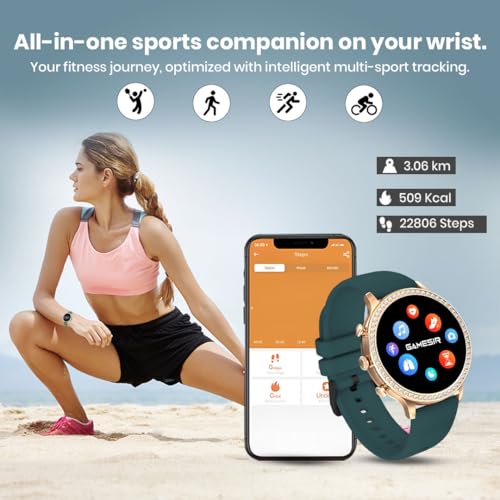 Image of GAMESIR Newest & Luxury Round Dial GEN 12 Smart Watch Golden Chain 1.69 inch AMOLED Display with High Resolutions Bluetooth Calling Multiple Watch Faces & Sports Mode Smartwatch for Women & Men (Green)