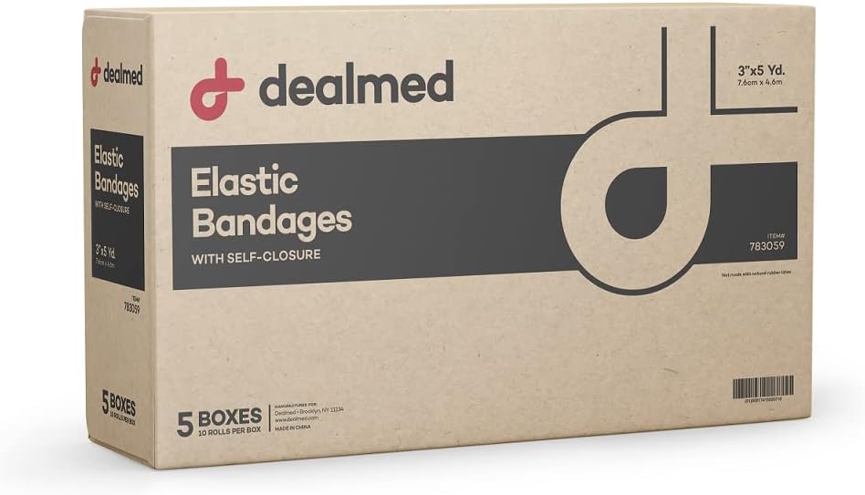 Dealmed 3" Elastic Bandage Wrap with Self-Closure – 50 Elastic Bandages, 5 Yards Stretched Compression Bandage Wrap, Wound Care Product for First Aid Kit and Medical Facilities