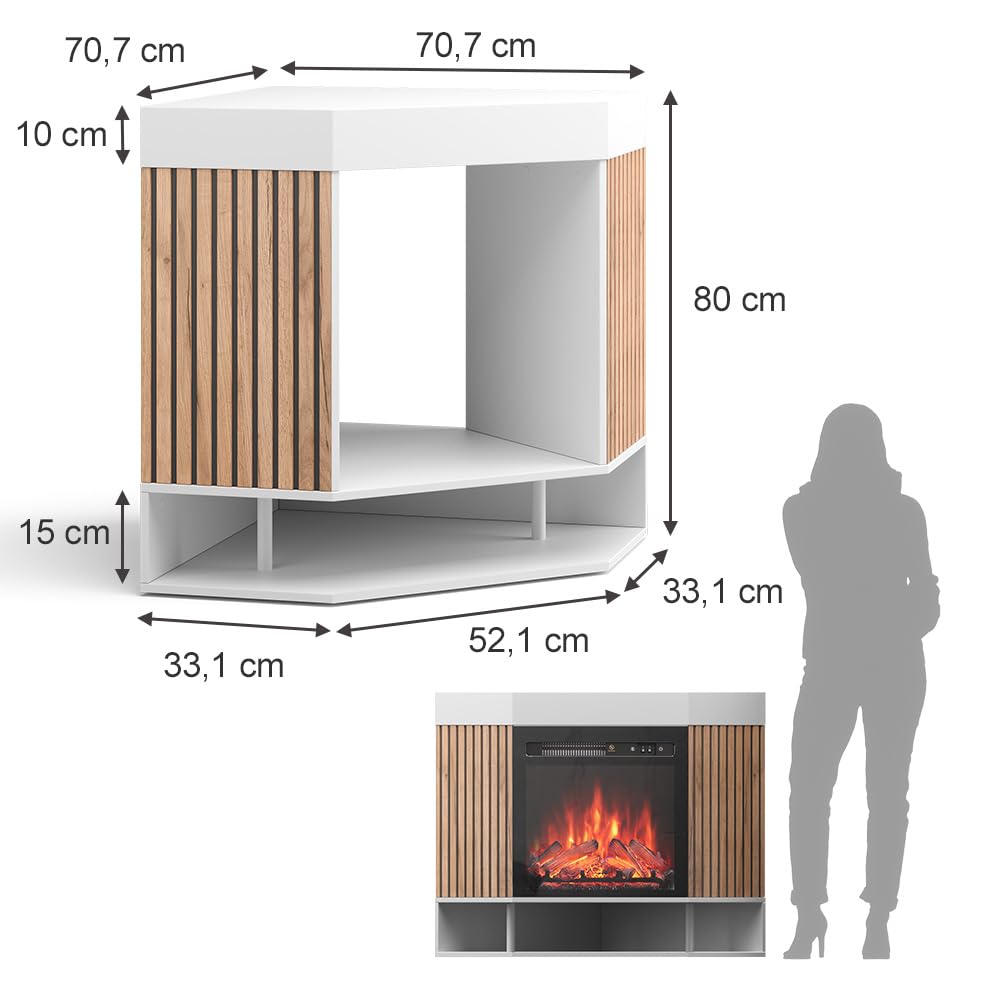 Vicco Caminetto elettrico "Lynea", Bianco, 100 cm con effetto fiamma realistico e riscaldatore da 1800W, installabile a parete con telecomando e temperatura regolabile