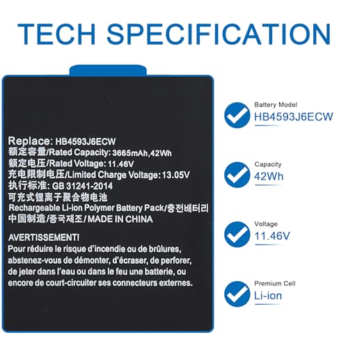 Batterie HB4593J6ECW pour Huawei MateBook 13 2018 WRT-W29 WRT-W19 HN-W19R, bloc alimentation rechange