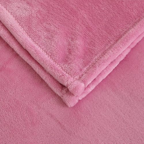 Kuscheldecke Flauschige extra weich & warm Wohndecke Flanell Fleecedecke, Falten beständig/Anti-verfärben als Sofadecke oder Bettüberwurf, Größe:220 cm x 240 cm, Farbe:Altrosa
