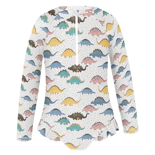 Cute Dinosaur Girls Long Sleeve Rashguard Swimsuit UV Protection One-Piece Swimwear Bathing Suit B04040992