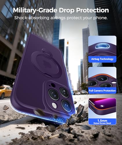 Image of FNTCASE for iPhone 13 Pro Case: [360 Spin Magnetic Stand] [Compatible with Magsafe] [Screen Protector] Translucent Matte Military Grade Shockproof Full Camera Protective Phone Cover - Purple