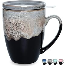 Bosmarlin Ceramic Tea Cup with Infuser and Lid, 13.5 Oz, 4 Colors to Choose, Dishwasher and Microwave Safe, Reactive Glaze, Steeping Tea Mug with Strainer