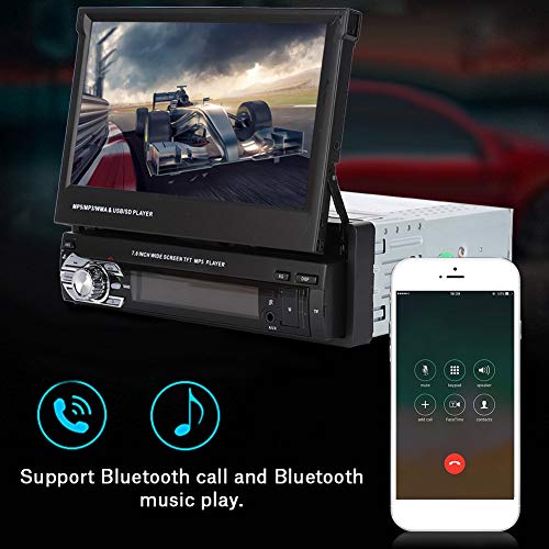 7In Multimedia Car Stereo, Stereo-Single Din Retractable Touch Screen Bluetooth Car MP5 Audio Video Player Receiver, Support Reversing Video Input, with FM Radio