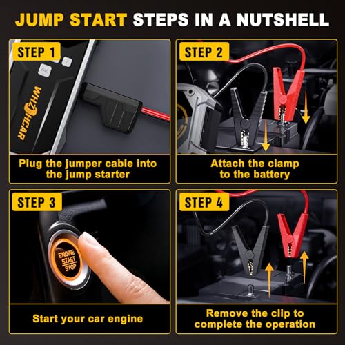 Arrancador de Coches 8000A Compresor de Aire 150PSI Arrancadores de Bateria de Coche 12V (hasta 12L de diésel o All de Gasolina) Jump Starter con Lumen LED Clips de Seguridad Inteligentes Carga Rápida - imagen 7