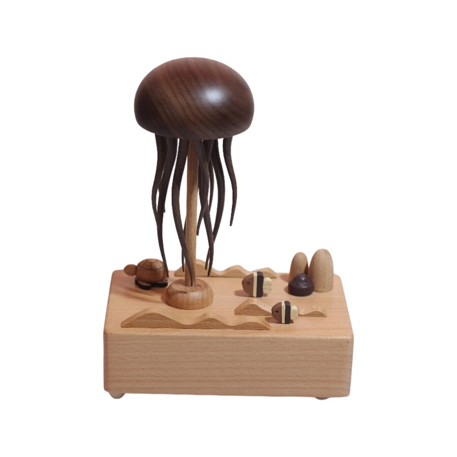Kalttoy Artistic Rotating Jellyfish Wooden Music Box Rechargeable Plays 32 Songs Christmas Home Decor Wooden Music Box